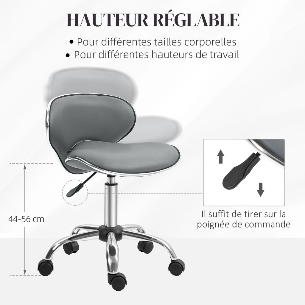 Sgabello da lavoro regolabile con schienale e ruote ¨C zephmum ¨C grigio 44-56 cm