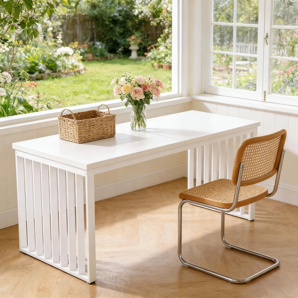 Scrivania doppia da ufficio 180 x 60 cm, piano in MDF, struttura in metallo, bianco