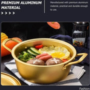 Cottura rapida di ramen - Padella in alluminio con coperchio, cucchiaio e bastoncini - Cottura per zuppe, pasta, stufato - 18cm dorato