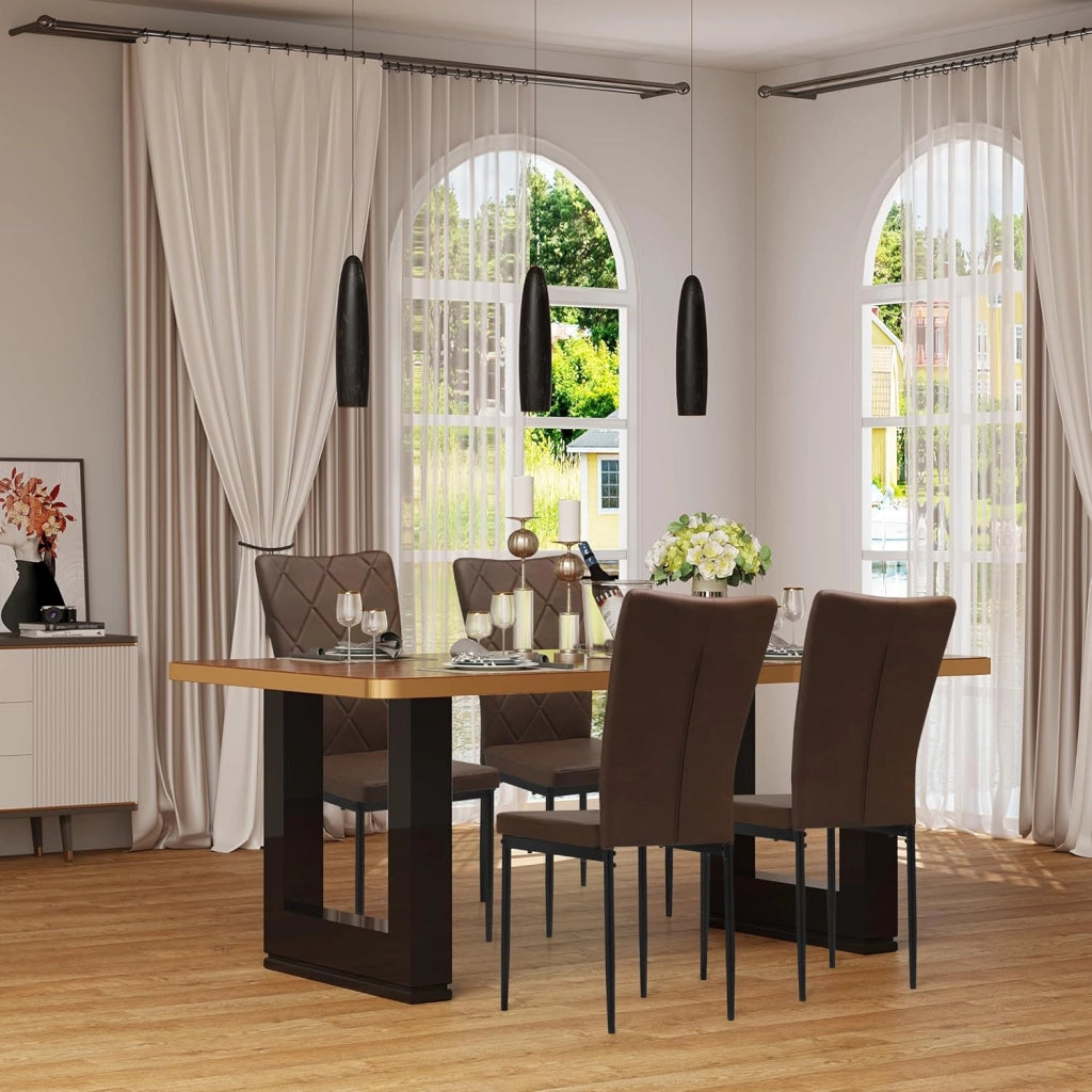 Set di 4 Sedie per Sala da Pranzo, Sedie da Cucina con Schienale Alto, con Gambe in Metallo e Rivestimento in Ecopelle Vintage, Marrone Scuro, BH380dbr-4