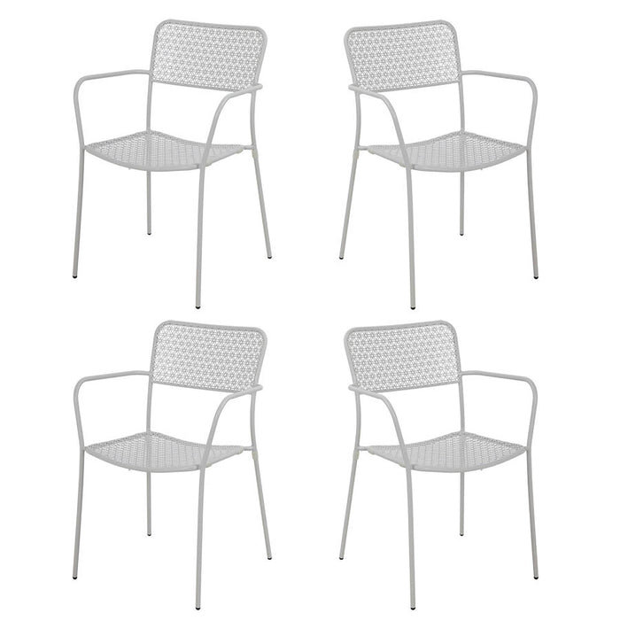 Set 4 sedie da Giardino con Braccioli 57x45/58x81,5h cm in Metallo Aura Grigio