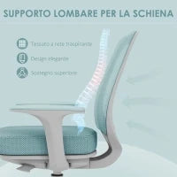 Sedia da Ufficio Ergonomica ad Altezza Regolabile con Schienale Traspirante, 55x48x82.5-94.5 cm, Verde Chiaro