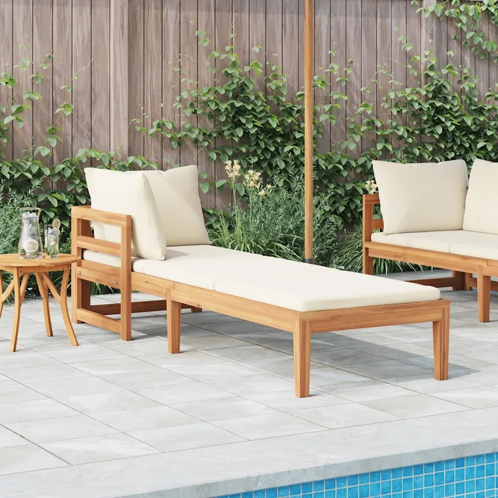 Lettino Prendisole con Bracciolo Bianco Crema Acacia Massello 316313
