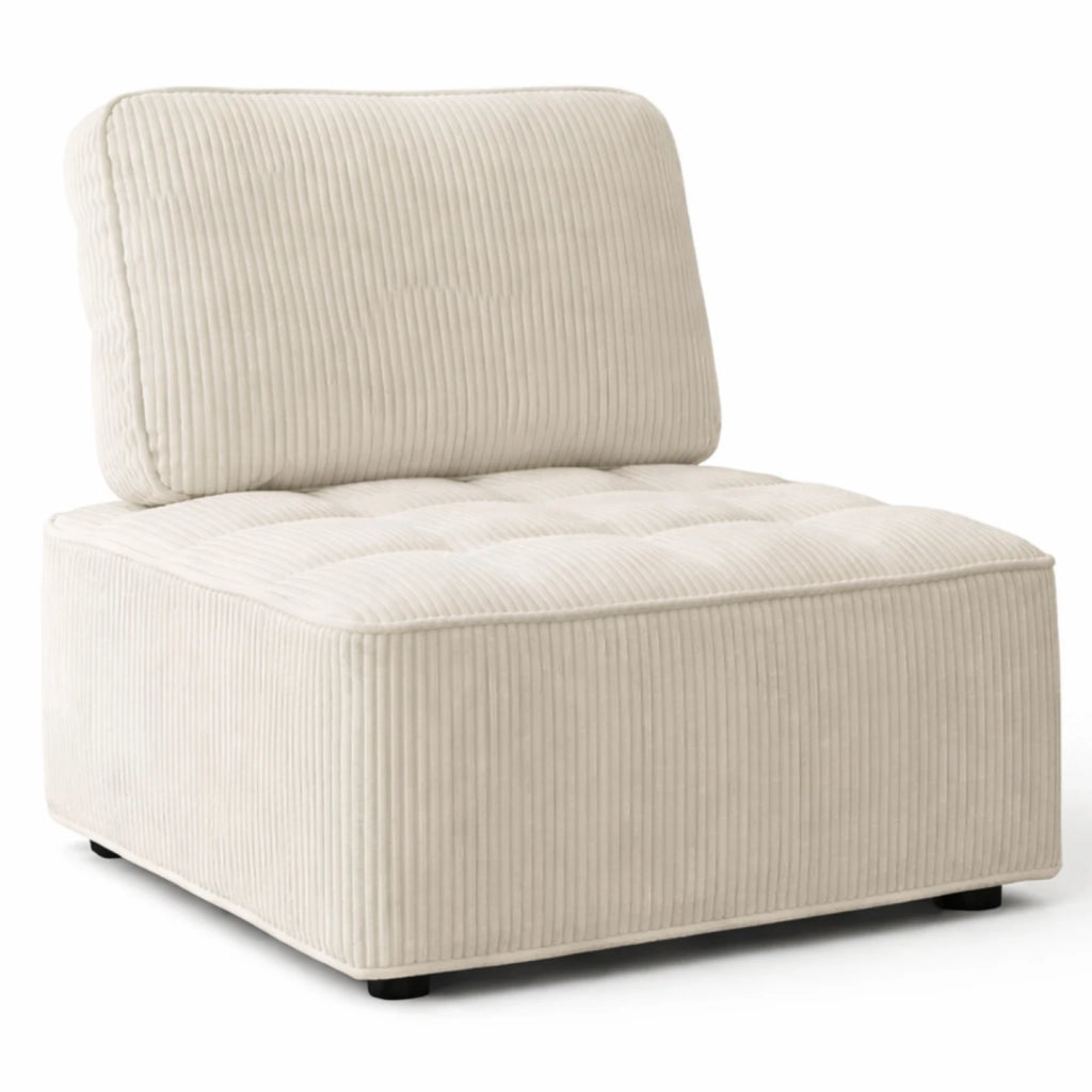 IDMarket - Modulo divano e poltrona in velluto a coste beige ALFIE