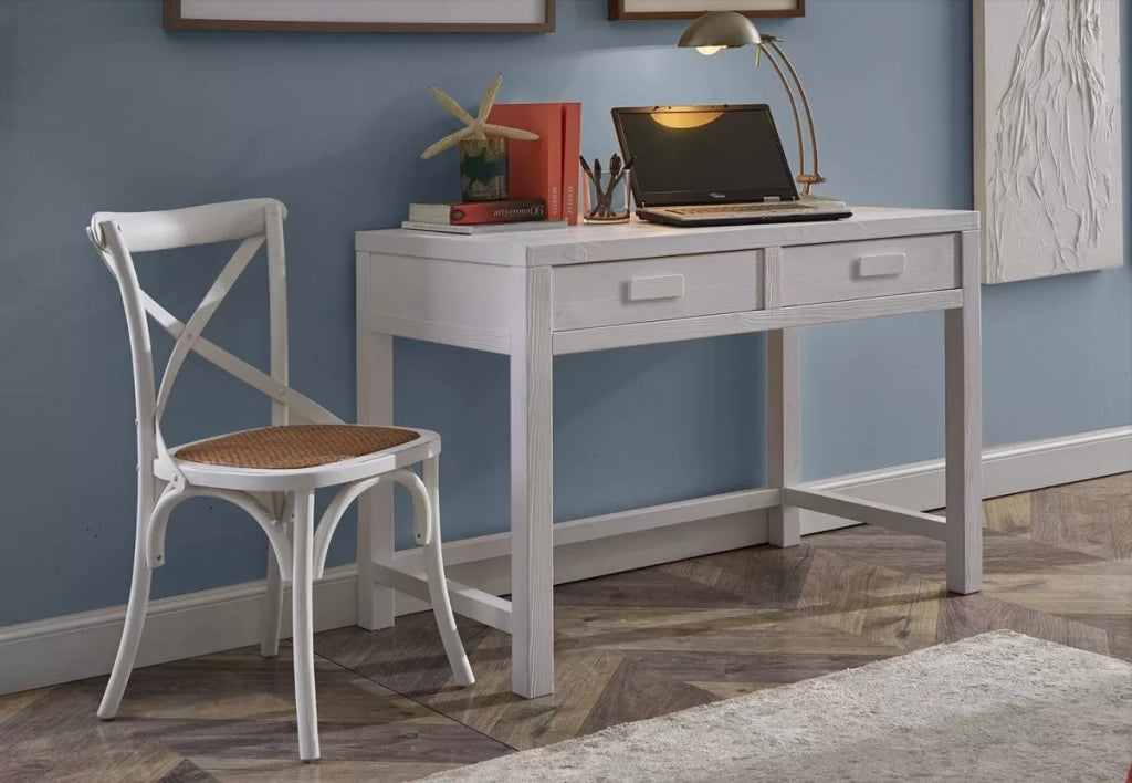 Scrivania 2 cassetti shabby bianco legno massello di abete 110x55x80 (3319) - Mobili 2G