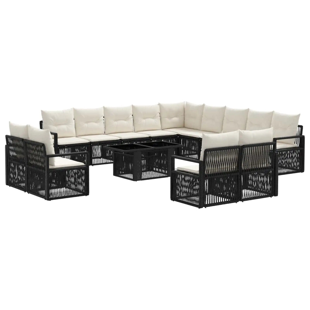 Set Divano da Giardino 14 pz Nero e Bianco Crema polyrattan 3437182