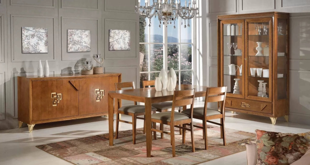 Credenza frassino chiaro poro aperto  2 porte con particolari in foglia oro l.180 p.50 h.88 - Mobili 2G
