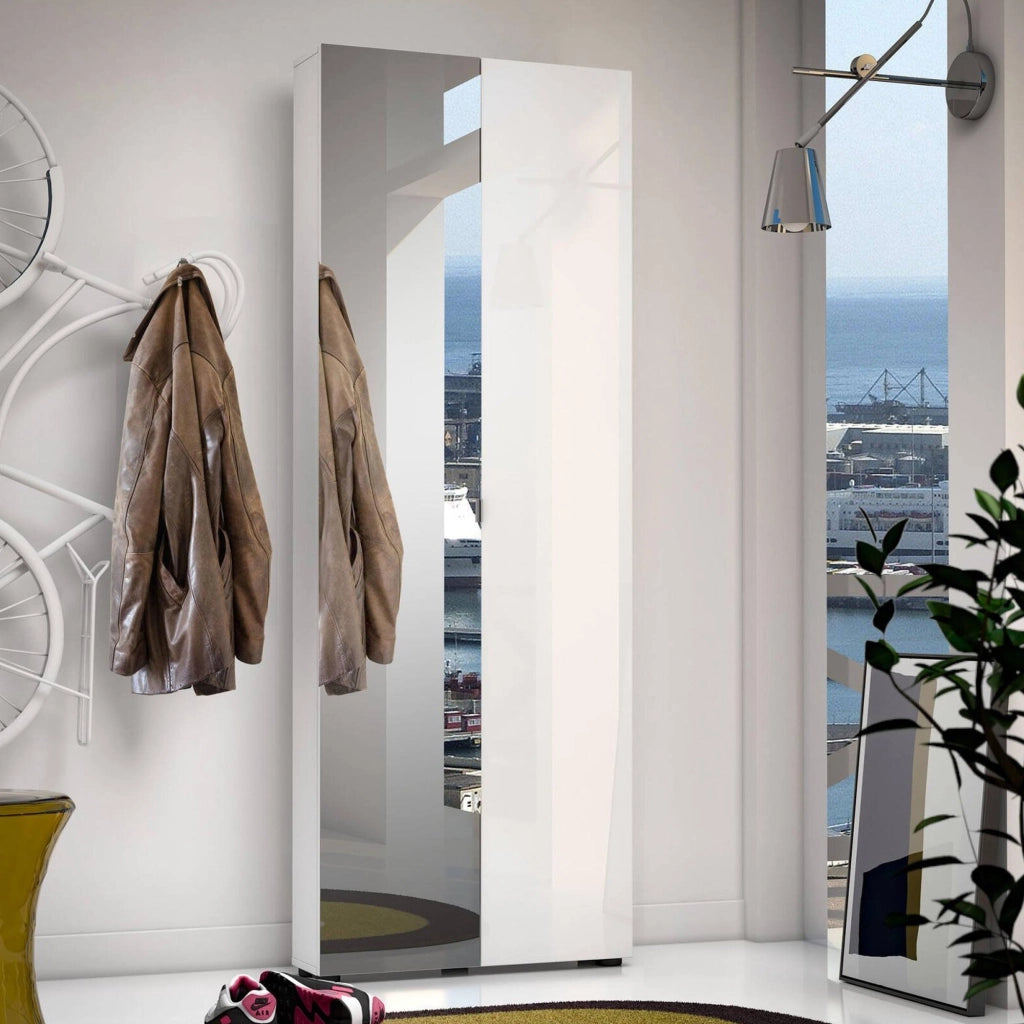 Armadio multiuso 2 ante Crisocolla, Mobile multifunzionale, Mobiletto scarpiera, Guardaroba porta scarpe, Made in Italy, 70x19h200 cm, Bianco lucido