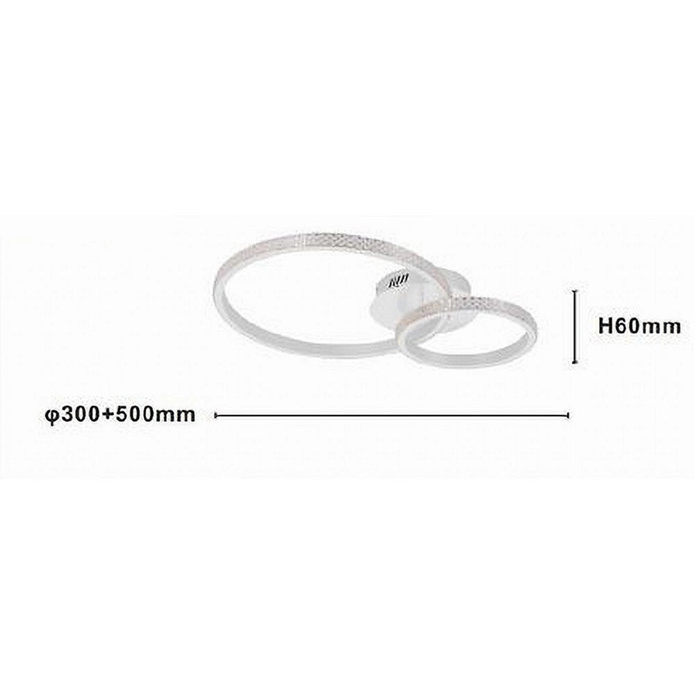 Trade Shop - Plafoniera Led 48 W 2 Cerchi Effetto Cristallo Telecomando Moderno Bianco 31777 -