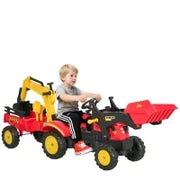 Ruspa Giocattolo a Pedali, Escavatore Cavalcabile per Bambini con Pale e Volante, 179x42x59cm Multicolore