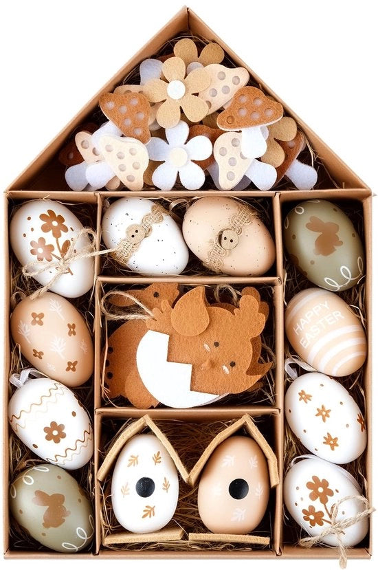 Uova di Pasqua 46 pezzi - Marrone/Bianco - Decorazione di Pasqua - Decorazione di Pasqua - Orecchini di Pasqua - Adatto per bambini