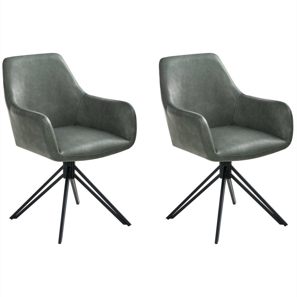 Set di 2 sedie da pranzo girevoli in ecopelle verde scuro con schienale alto in stile scandinavo