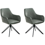 Set di 2 sedie da pranzo girevoli in ecopelle verde scuro con schienale alto in stile scandinavo