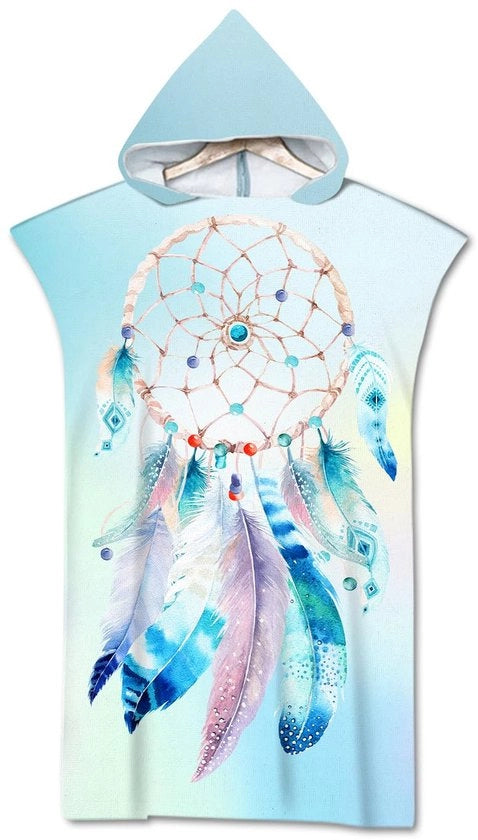 Poncho per uomo e donna, tessuto microfibra con dromenvanger, poncho da bagno con cappuccio, asciuga velocemente per il nuoto al mare (Dream2-75x110cm)