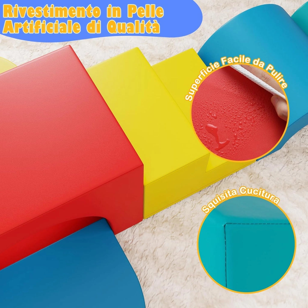 Set di 7 Blocchi da Arrampicata e Strisciamento per Bambini da 1 Anno in Su, Set di Costruzioni in Schiuma da Interno per Bambini a Arrampicarsi, Strisciare e Scivolare (Rosso)
