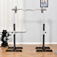 Set 2 Rack Porta Bilanciere in Acciaio, 2 Ganci con Altezza Regolabile, Capacità 150kg, 55x57x105-170cm, Nero