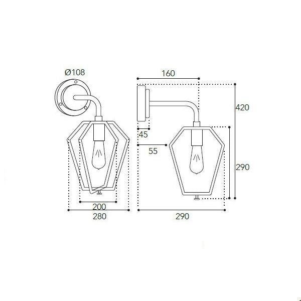 APPLIQUE DA PARETE DOWN IN OTTONE ANTICATO 1XE27 GEMSTONE MORETTI