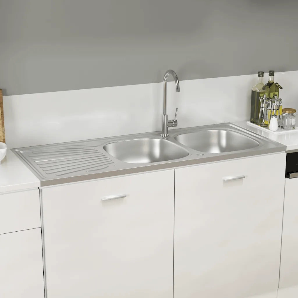 Lavello da Cucina Doppia Vasca Argento 1200x600x155 mm Acciaio CFW2723687