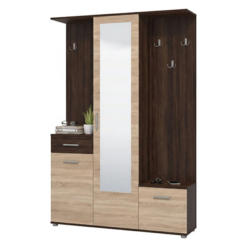 Volpara, Mobile da Ingresso Specchio Incluso, 133.5x33x197.5h cm Marrone Rovere