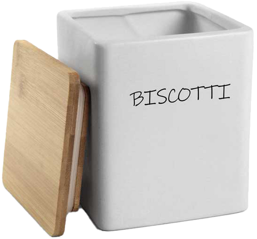 Barattolo quadrato in ceramica con tappo di legno Colore e Fantasia: BISCOTTIERA