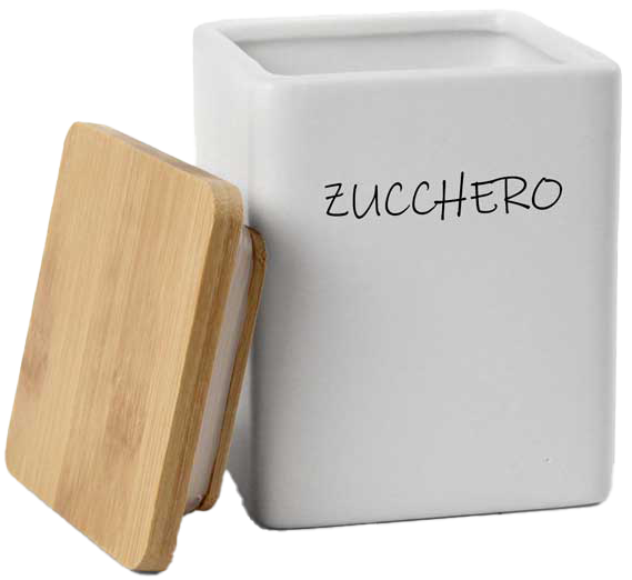 Barattolo quadrato in ceramica con tappo di legno Colore e Fantasia: ZUCCHERO