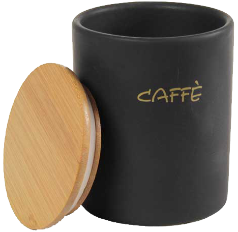 Barattolo in ceramica con tappo di legno Colore e Fantasia: CAFFE, COLORI: NERO