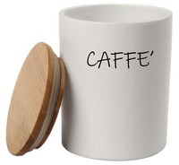 Barattolo in ceramica con tappo di legno Colore e Fantasia: CAFFE, COLORI: BIANCO