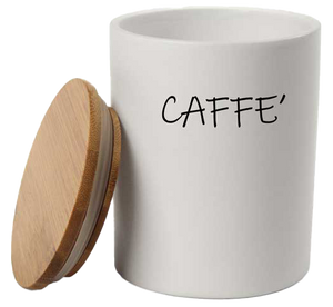 Barattolo in ceramica con tappo di legno Colore e Fantasia: CAFFE, COLORI: BIANCO