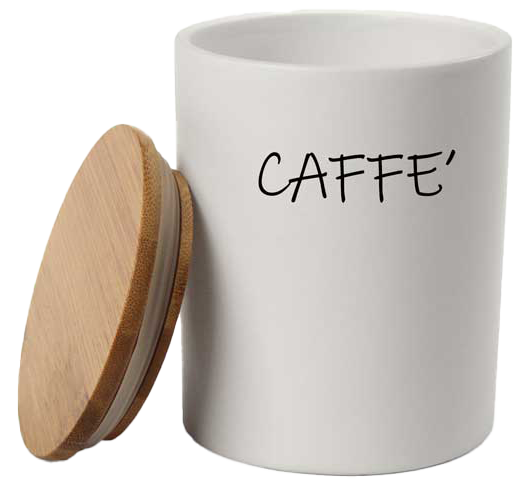 Barattolo in ceramica con tappo di legno Colore e Fantasia: CAFFE, COLORI: BIANCO