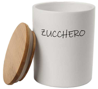 Barattolo in ceramica con tappo di legno Colore e Fantasia: ZUCCHERO, COLORI: BIANCO