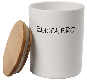 Barattolo in ceramica con tappo di legno Colore e Fantasia: ZUCCHERO, COLORI: BIANCO