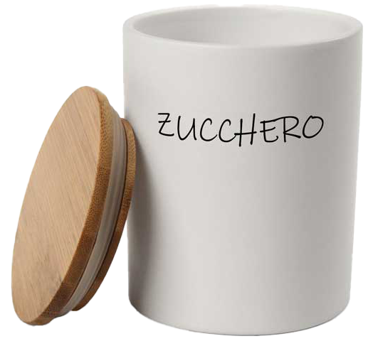 Barattolo in ceramica con tappo di legno Colore e Fantasia: ZUCCHERO, COLORI: BIANCO