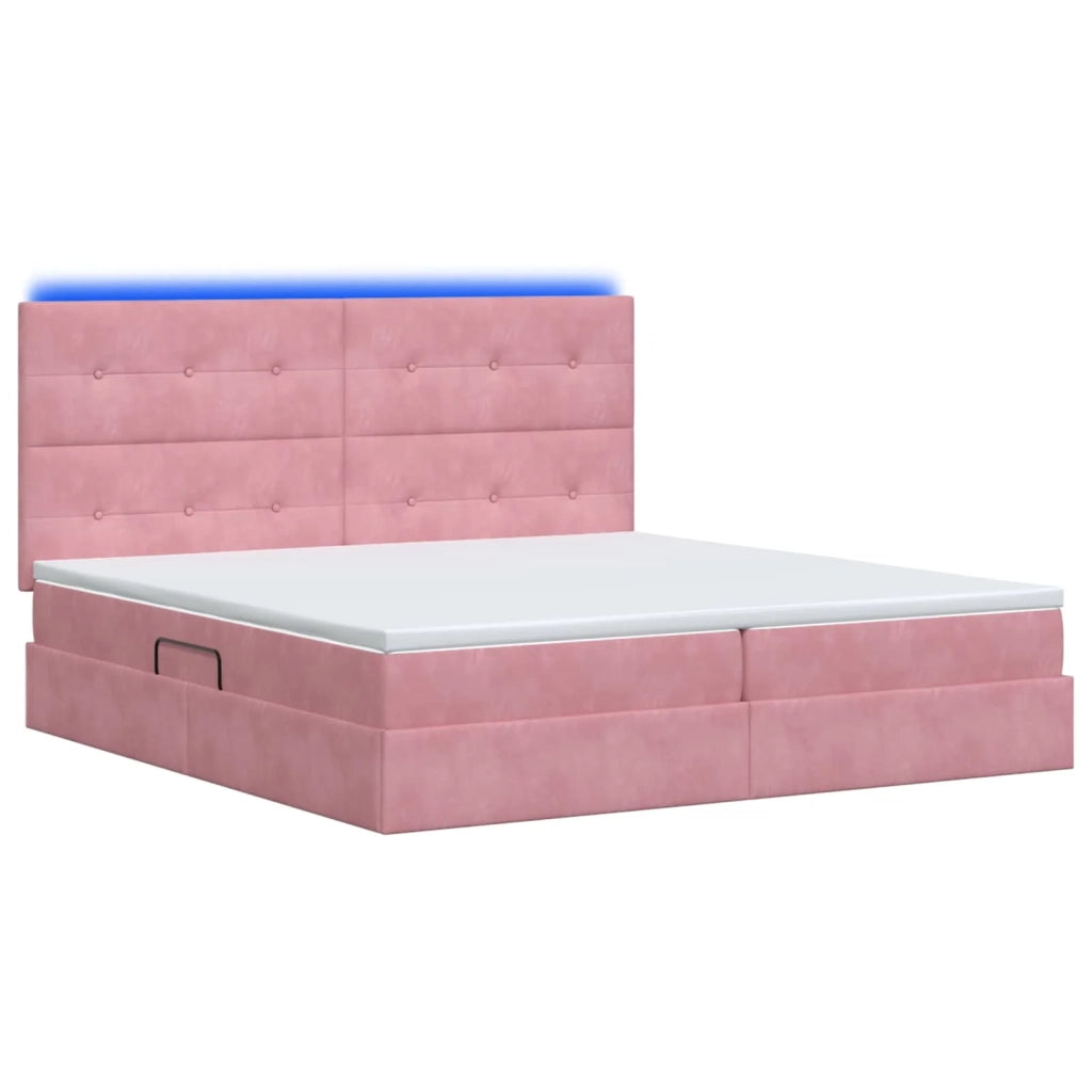 Letto con contenitore LED e materasso Rosa 200 x 200 cm Velluto 3460157