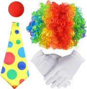 Accessorio da costume 4 pezzi con parrucca arcobaleno, parrucca a onde per clown, cravatta colorata, guanti