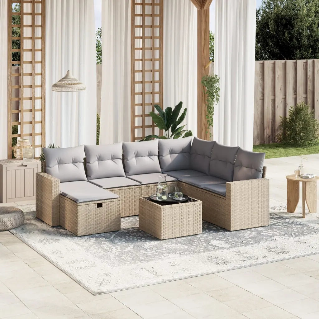Set Divano da Giardino 8 pz con Cuscini Beige Misto Polyrattan 3263535
