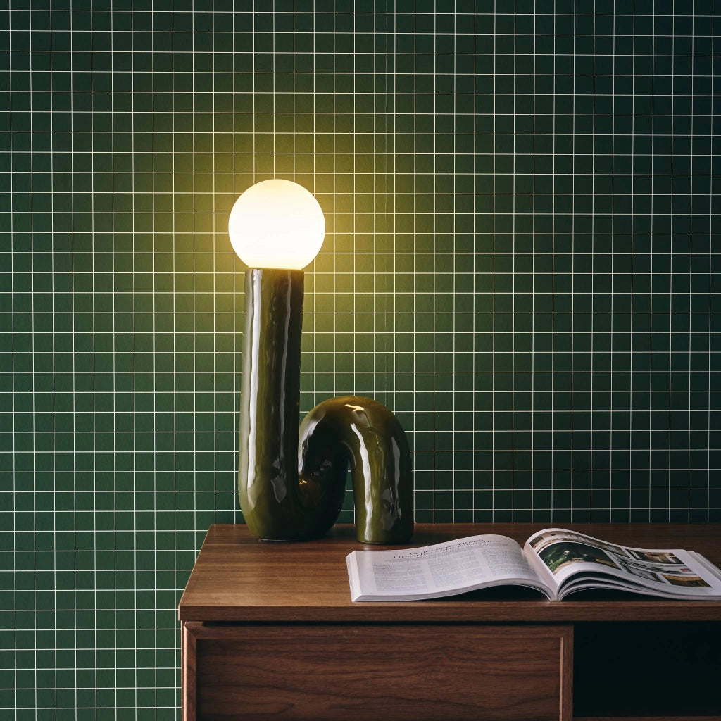 Lampada da tavolo in design organico ceramica smaltata,  45cm, verde