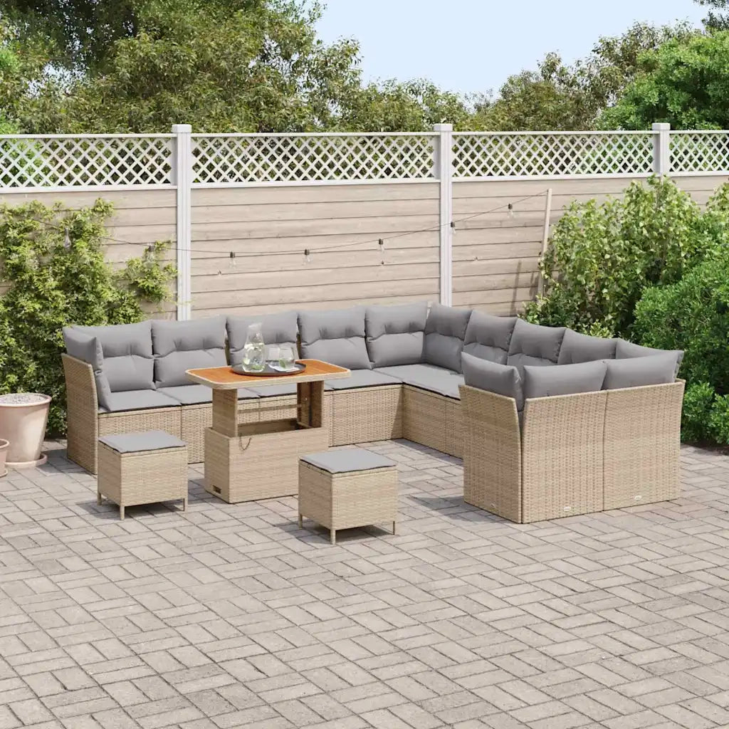 Set Divano da Giardino 13 pcs Beige e Grigio Chiaro polyrattan