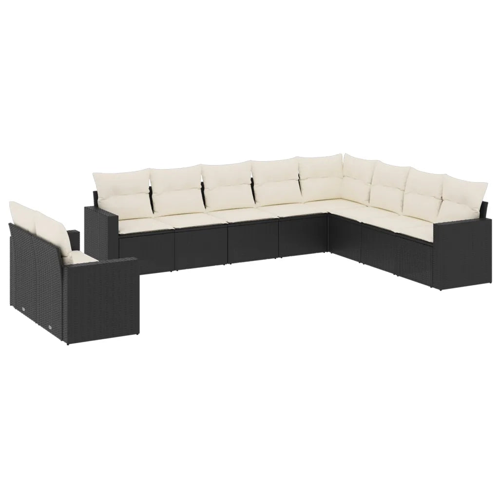 Set Divani da Giardino 10pz con Cuscini in Polyrattan Nero 3219156