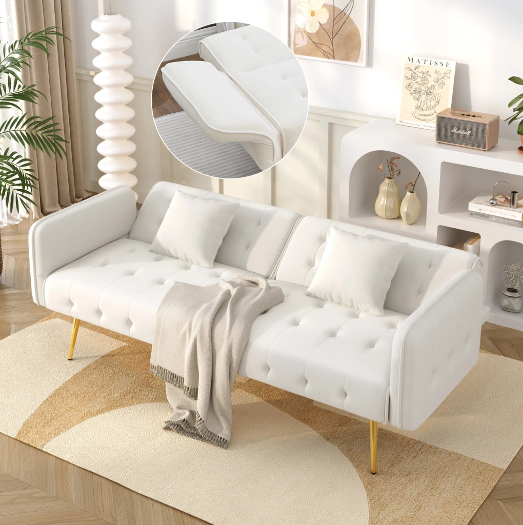 Divano letto 2 posti con schienale e braccioli regolabili; 215x81;5 cm; velluto bianco antico
