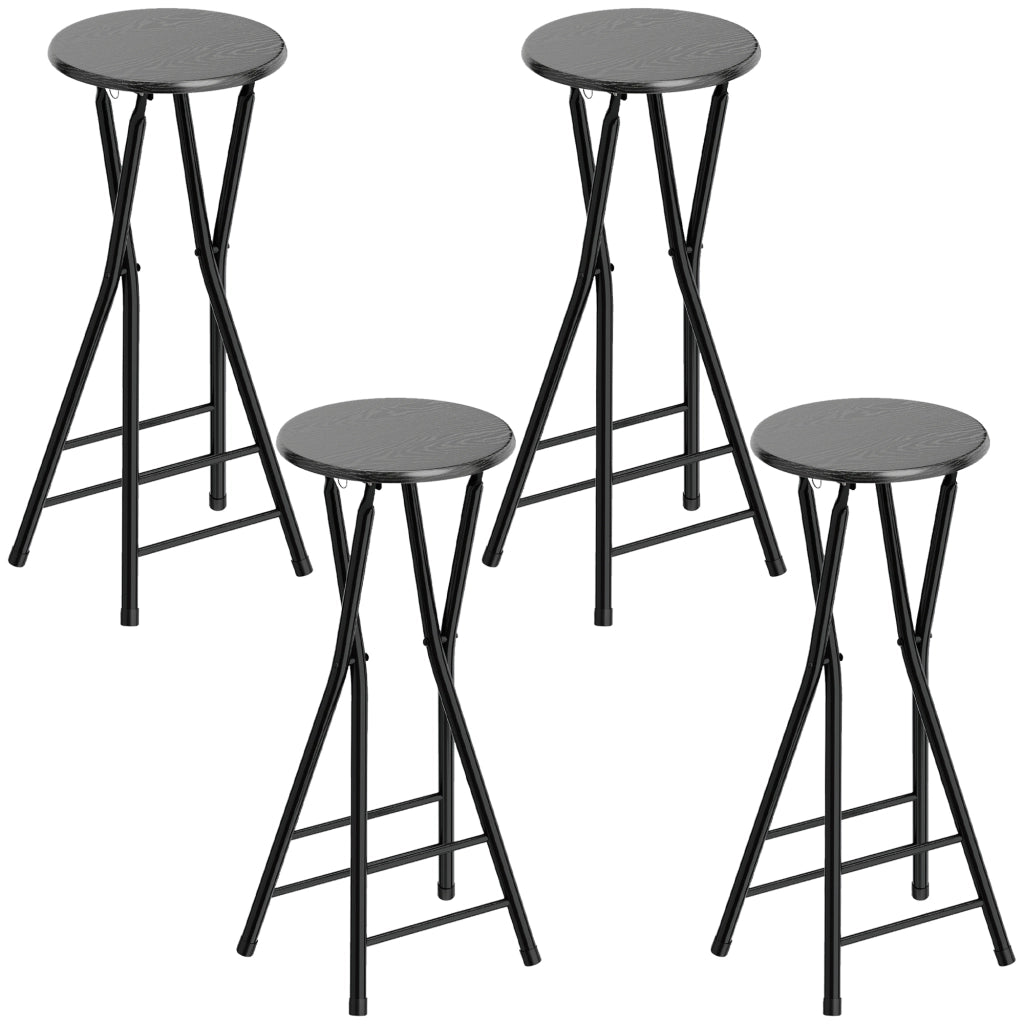 Set 4 Sgabelli Bar Pieghevoli ¨C Zephmum ¨C Legno e Acciaio, Nero, 34x30x70 cm