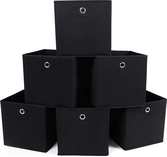 Set di archiviazione, composto da 6, scatole pieghevoli in tessuto non tessuto, cubi, contenitori di archiviazione, organizzatore per giocattoli, abbigliamento, marrone, nero RFB02H-3,6 Pezzo