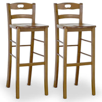 Set 2 sgabelli da bar h 80 cm in legno noce chiaro con manico e seduta massello