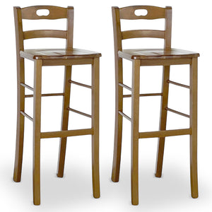 Set 2 sgabelli da bar h 80 cm in legno noce chiaro con manico e seduta massello
