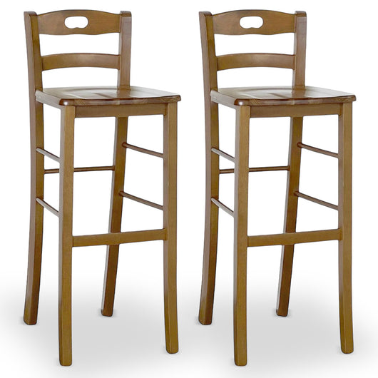 Set 2 sgabelli da bar h 80 cm in legno noce chiaro con manico e seduta massello