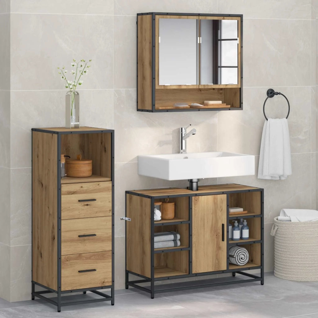 Set di mobili per il bagno con porta 3 pcs Rovere artigianale 3402564