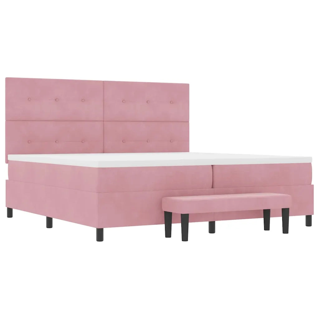 Letto a molle con materasso Rosa 200 x 200 cm Velluto 3344539
