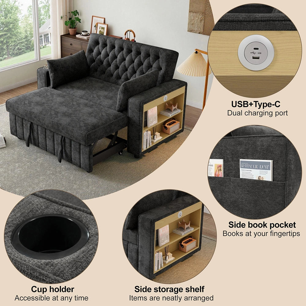 Divano letto multifunzione - Xylo - Con USB e ripostiglio, grigio