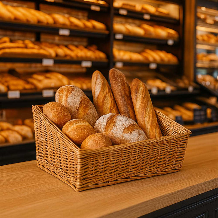 Cesta espositore portapane in vimini contenitore rettangolare 43,5 x 32 x h20 cm