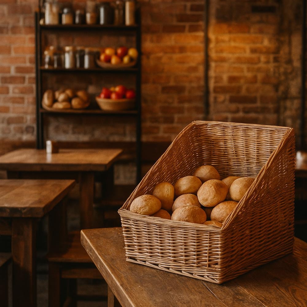 Cesta espositore portapane in vimini quadrato cm 45 x 45 h 40