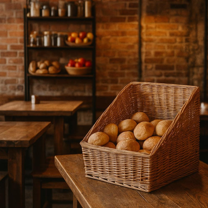 Cesta espositore portapane in vimini quadrato cm 45 x 45 h 40